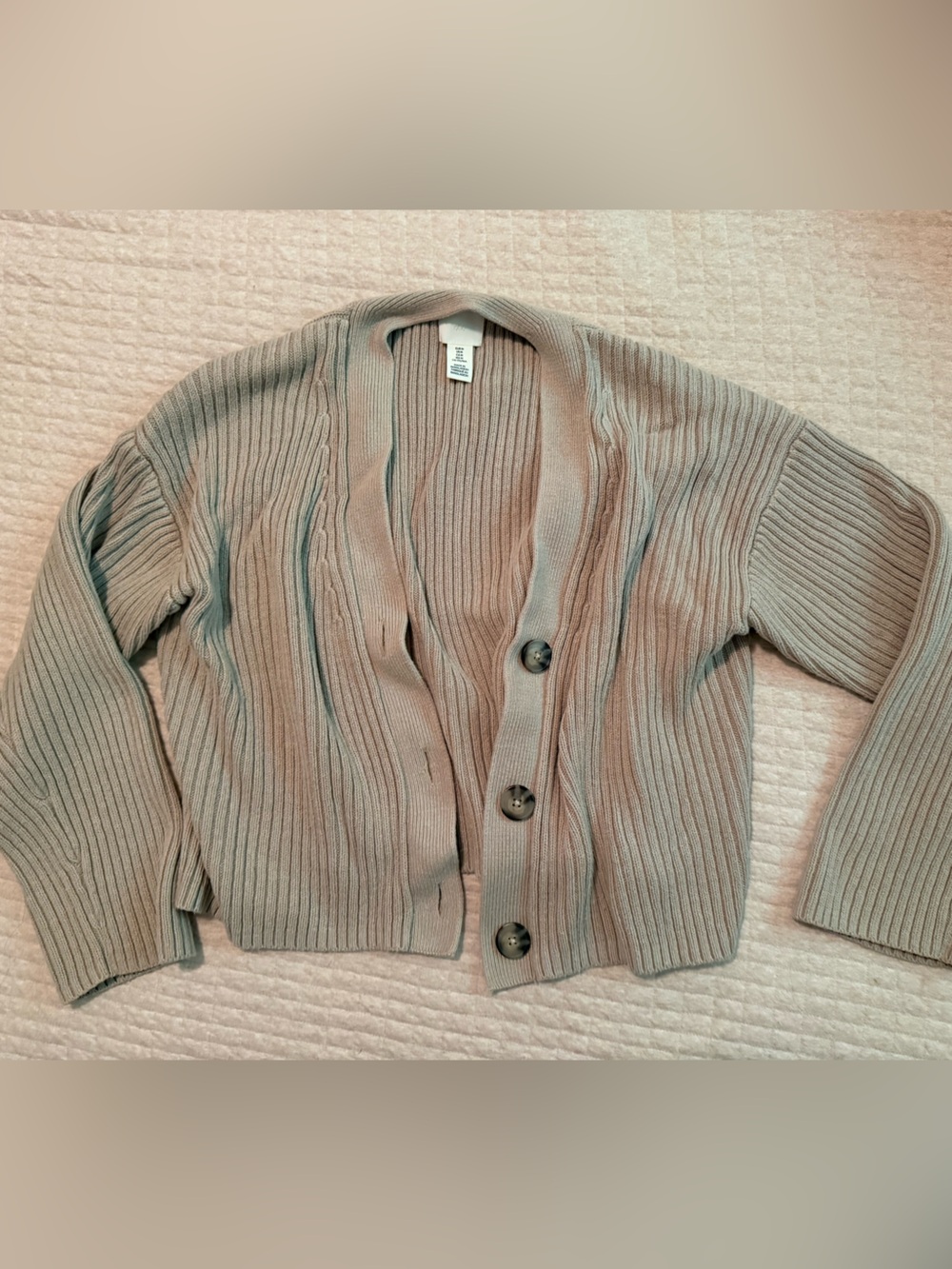H&M Ribbed Button-Front Cardigan in Light Taupe